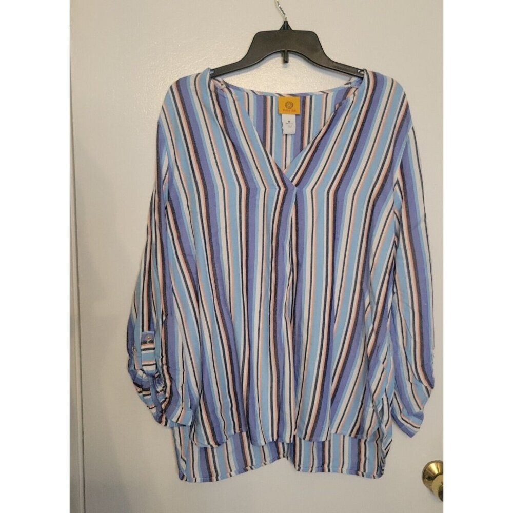 Ruby Rd. Womens Roll Tab Sleeve Top, Size Medium, Striped